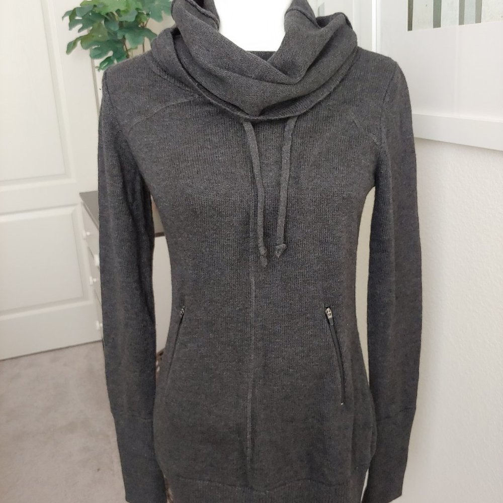 Long, Cowl Neck Pull over Sweater - Dark Gray - Sz S